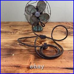 Antique A. G. Redmond Co. Desk Fan WORKS Art Deco Turquoise RARE 10 4 Blade