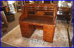 Antique Arts + Crafts Serpentine Roll Top Panel Desk Office Study Executive