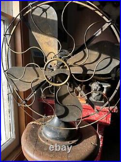 Antique Brass 4 Blade Westinghouse Fan 16 cage, Style 164851 pat 1910