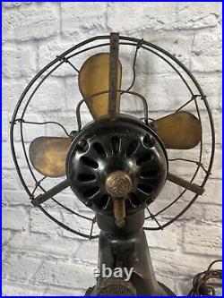 Antique Brass Bladed Desk Hotel Fan Coin Operated GE General Electric 1920 WORKS