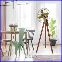 Antique Brass Electric Floor Fan With Wooden Tripod Stand Vintage Wasting house