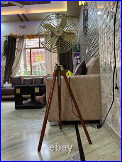 Antique Brass Electric Floor Fan with Wooden Tripod floor fan