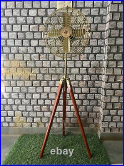 Antique Brass Electric Floor Fan with Wooden Tripod floor fan