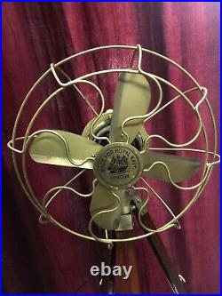 Antique Brass Fan With Wooden Tripod Stand Working Home x-mas gift