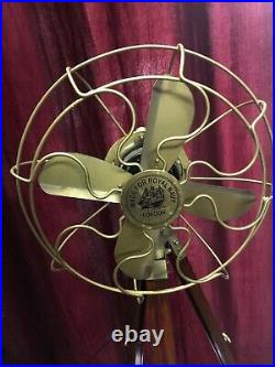 Antique Brass Fan With Wooden Tripod Stand Working Home x-mas gift