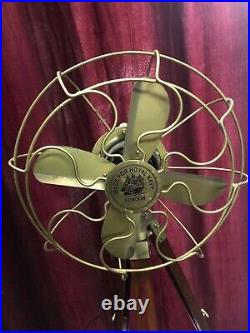 Antique Brass Fan With Wooden Tripod Stand Working Nautical For Home Office Use