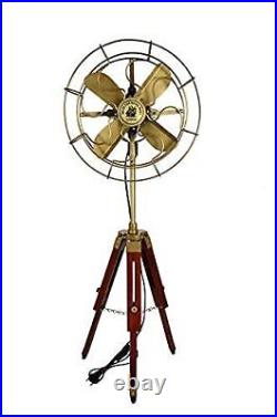 Antique Brass table Fan With Wooden tripod Stand 40 Inch