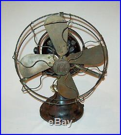 Antique Ca 1901 Hunter Eectric Fan No 18839 Kidney Oscillator Brass Blades Cage