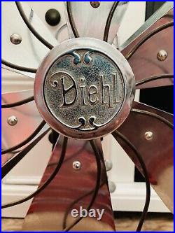 Antique Diehl All Chrome 16 Oscillating Fan 6 Blade 3 Speed Swirl Cage Tested