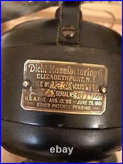 Antique Diehl oscillating table fan. Pat Aug 13,'95. June25,'01