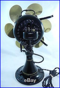 Antique EMERSON 95% RESTORED 12 Oscillating Fan 27666 6 Blade Parker Brass