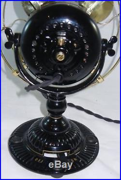 Antique EMERSON Restored 8 Pedestal Fan Brass Cage Black Body Model 11644 1910