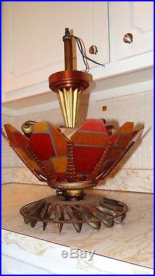 Antique Edwin Guth Art Deco Ceiling Fan Light Fixture Slip Shade Model R-3205