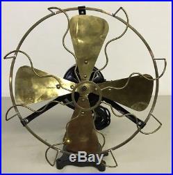 Antique Electric Bergmann Brass Cage Brass Blade Ornate Tripod Fan Germany