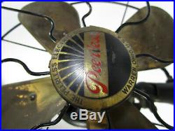 Antique Electric Fan Brass Blade Peerless Vintage Old Great Original Works