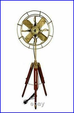 Antique Electric Fan With Wooden Tripod Stand