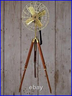 Antique Electric Pedestal Floor Fan Vintage Style With Wooden Tripod Stand Decor