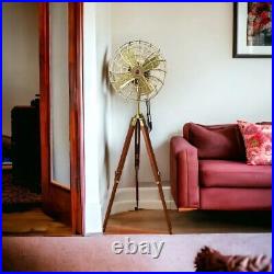 Antique Electric Pedestal Floor Fan Vintage Style With Wooden Tripod Stand Decor