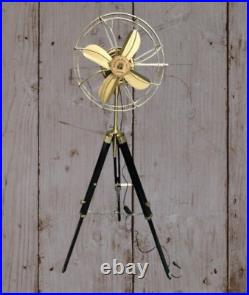 Antique Electric Pedestal Floor Fan Vintage Style With Wooden Tripod Stand Decor