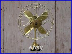 Antique Electric Pedestal Floor Fan Vintage Style With Wooden Tripod Stand Decor