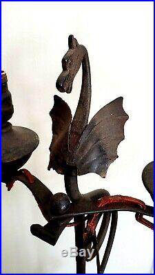 Antique Electric Serpent Winged Dragon Snake Pair Floor Lamps Ship or Meet