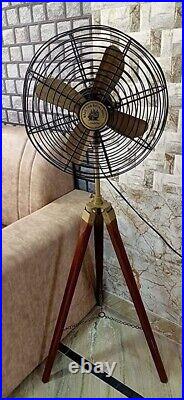 Antique Electric Working Fan WithWooden Stand Vintage Style Royal Navy Floor Fan