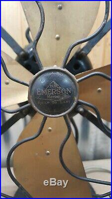 Antique Emerson 16 Brass Blade Oscillating Fan-Model 73648-Runs-3 Speeds