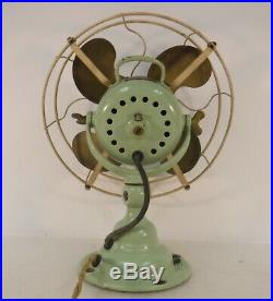 Antique Emerson 19646 Very Rare Green Brass Blade Fan Metal Cage Circa 1914 Air