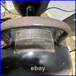 Antique Emerson 29646 12 4 brass blade Oscillating Fan 3 speed GEARBOX SERVICED