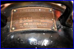 Antique Emerson 6 Brass Blade 3 Speed Oscillating Electric Fan Type 24666 Runs