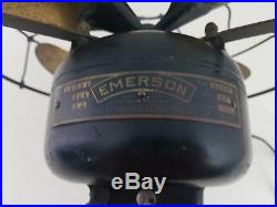Antique Emerson Brass Blade Fan 2210 Pancake Tank Vtg Bullwinkle Fancy Base HTF