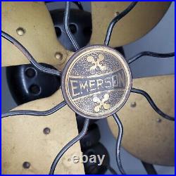 Antique Emerson Oscillating Desk Fan Large 4 Blade 3 Speed Electric with Cage
