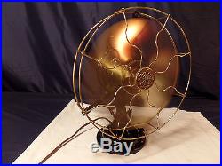 Antique Fan GE Electric SIX Brass Blade & Cage 12 inch, Oscillation, 1916 2 Star