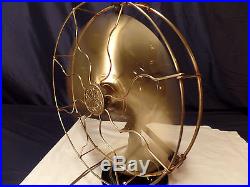Antique Fan GE Electric SIX Brass Blade & Cage 12 inch, Oscillation, 1916 2 Star