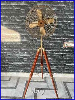 Antique Finish Pedestal Fan on Adjustable Wood Tripod Stylish Electric Floor F