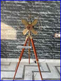 Antique Finish Pedestal Fan on Adjustable Wood Tripod Stylish Electric Floor F