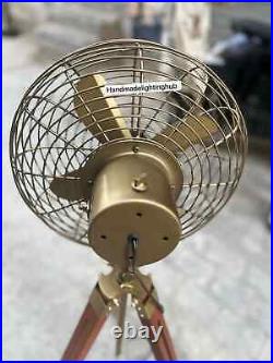 Antique Finish Pedestal Fan on Adjustable Wood Tripod Stylish Electric Floor F