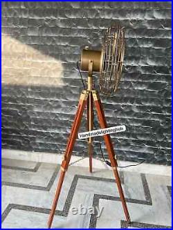 Antique Finish Pedestal Fan on Adjustable Wood Tripod Stylish Electric Floor F