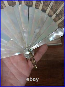 Antique French Victorian Tiffany & Co Lace and Mother of Pearl Fan with Box