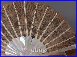 Antique French Victorian Tiffany & Co Lace and Mother of Pearl Fan with Box