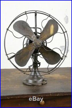 Antique GE Brass Blade Fan 16 Blades Military Green vintage 3 speed for Repair