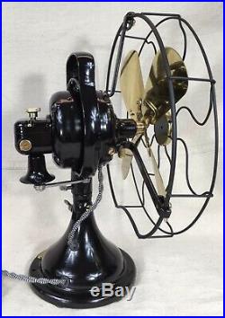 Antique GE Brass Blade Fan. Mid-1920s. 3-Speed Oscillating Fan. Just Reworked