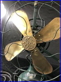 Antique GE Brass Blade Fan Military Green vintage 3 speed AC Only Model 75423