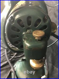 Antique GE Brass Blade Fan Military Green vintage 3 speed AC Only Model 75423