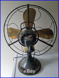 Antique GE Brass Blade Table Fan General Electric 75425 Vtg Works 16 HTF Rare