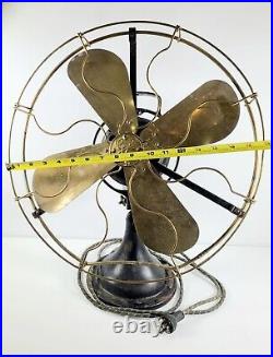 Antique GE General Electric Brass Blade Fan, 17 Cage, Height 20 Oscillating