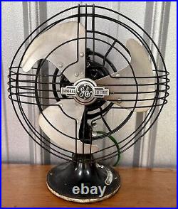 Antique GE General Electric Vortalex Metal Cage Oscillating Desk Fan Gatsby Deco