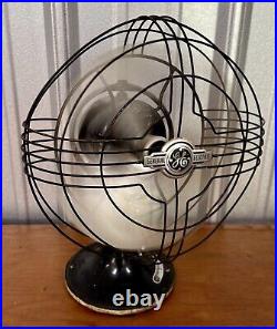 Antique GE General Electric Vortalex Metal Cage Oscillating Desk Fan Gatsby Deco