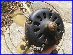 Antique GE table top fan 12 brass 4 blade NP 1901 dated, gimbal frame yoke