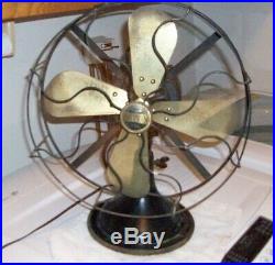 Antique Galvin 12 Brass Blade Oscillating 3 Speed Electric Fan Series 52. Works